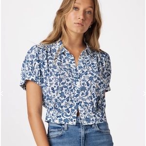 FAVORITE DAUGHTER - THE GARDEN PARTY TOP blue paisley floral XL